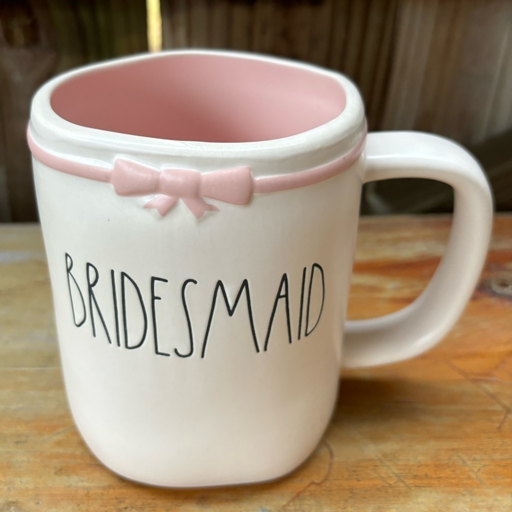 Rae Dunn Bridesmaid Oversized Coffee Mug Artisan Collection with Pink Bow on Rim